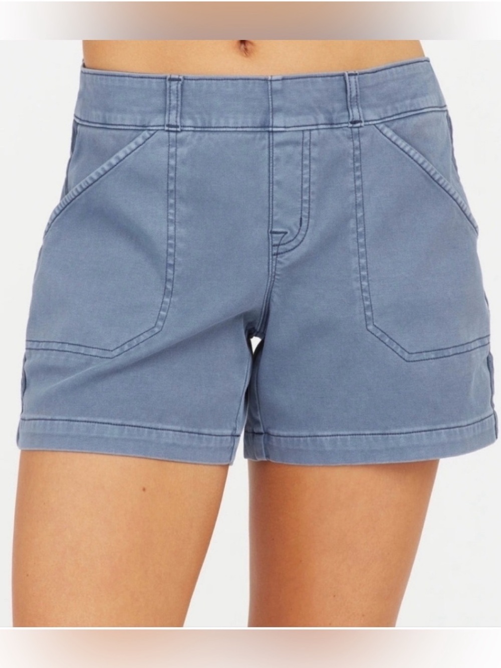 Spanx Stretch Twill Pull-On Smoothing Shorts Hazy Blue Grey Size Large